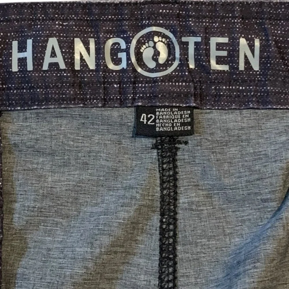 Hang Ten Hybrid Shorts Mens 42 Gray Plaid Stretch Surf Coastal Gorpcore Summer‎